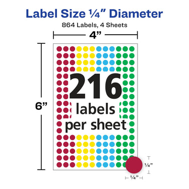 Avery See-Through Color-Coding Removable Labels, 1/4 Inch Round Labels, Assorted Translucent Colors, Non-Printable, 864 Dot Stickers Total (5796)